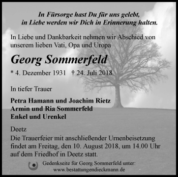 Traueranzeige von Georg Sommerfeld von Märkische Oderzeitung