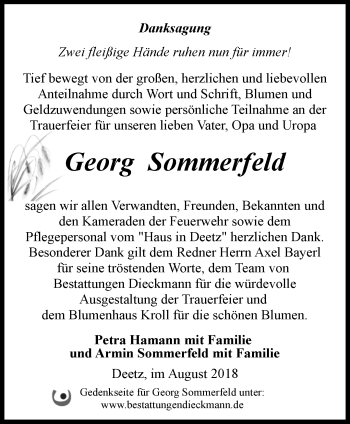 Traueranzeige von Georg Sommerfeld von Märkische Oderzeitung