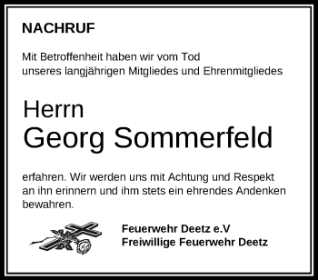 Traueranzeige von Georg Sommerfeld von Märkische Oderzeitung