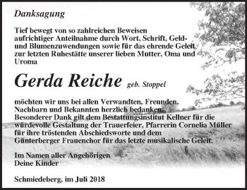 Traueranzeige von Gerda Reiche von Märkische Oderzeitung