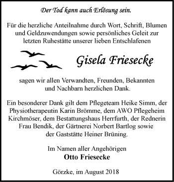 Traueranzeige von Gisela Friesecke von Märkische Oderzeitung