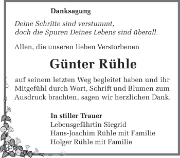 Traueranzeige von Günter Rühle von Märkische Oderzeitung