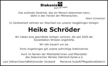 Traueranzeige von Heike Schröder von Märkische Oderzeitung