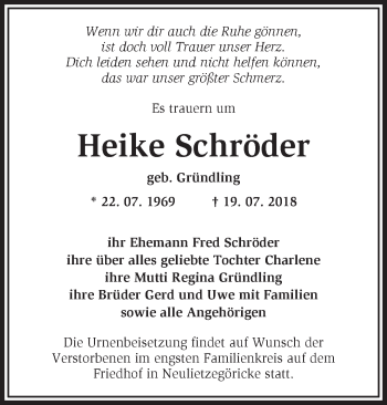 Traueranzeige von Heike Schröder von Märkische Oderzeitung