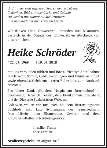 Traueranzeige von Heike Schröder von Märkische Oderzeitung