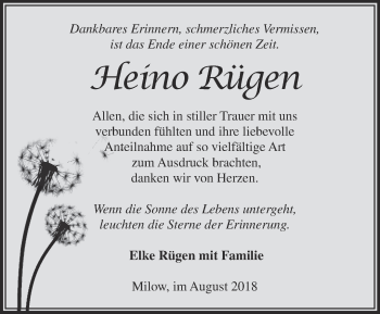 Traueranzeige von Heino Rügen von Märkische Oderzeitung