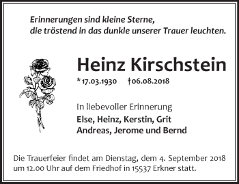 Traueranzeige von Heinz Kirschstein von Märkische Oderzeitung