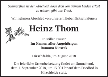 Traueranzeige von Heinz Thom von Märkische Oderzeitung