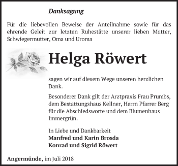 Traueranzeige von Helga Röwert von Märkische Oderzeitung