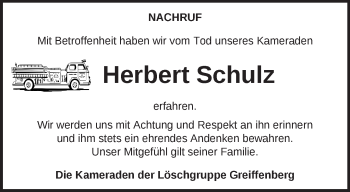 Traueranzeige von Herbert Schulz von Märkische Oderzeitung