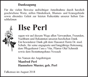 Traueranzeige von Ilse Perl von Märkische Oderzeitung