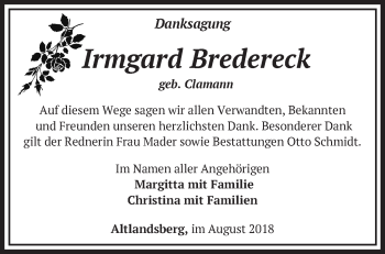 Traueranzeige von Irmgard Bredereck von Märkische Oderzeitung