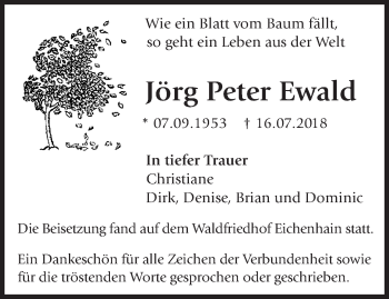 Traueranzeige von Jörg Peter Ewald von Märkische Oderzeitung