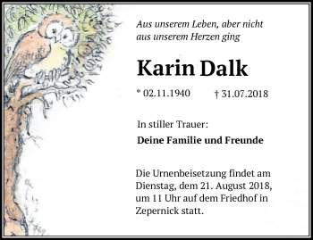 Traueranzeige von Karin Dalk von Märkische Oderzeitung