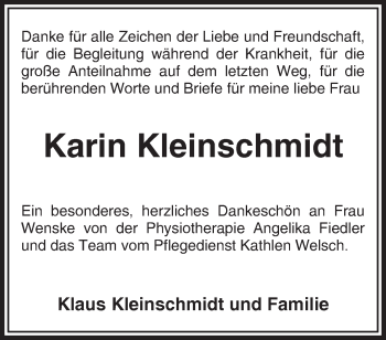 Traueranzeige von Karin Kleinschmidt von Märkische Oderzeitung