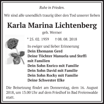 Traueranzeige von Karla Marina Lichtenberg von Märkische Oderzeitung