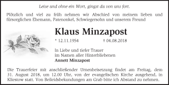 Traueranzeige von Klaus Minzapost von Märkische Oderzeitung