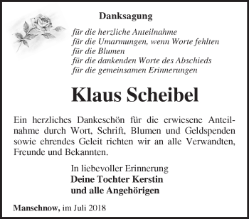 Traueranzeige von Klaus Scheibel von Märkische Oderzeitung