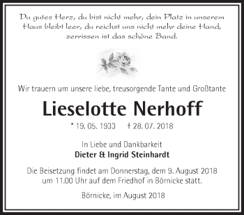 Traueranzeige von Lieselotte Nerhoff von Märkische Oderzeitung