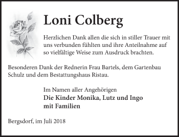 Traueranzeige von Loni Colberg von Märkische Oderzeitung