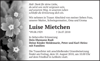 Traueranzeige von Luise Mietchen von Märkische Oderzeitung