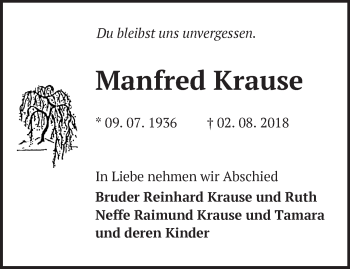 Traueranzeige von Manfred Krause von Märkische Oderzeitung