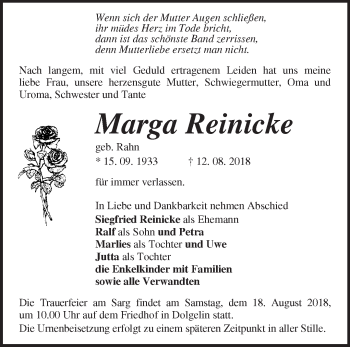 Traueranzeige von Marga Reinicke von Märkische Oderzeitung