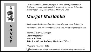 Traueranzeige von Margot Maslanka von Märkische Oderzeitung