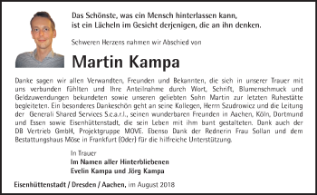 Traueranzeige von Martin Kampa von Märkische Oderzeitung