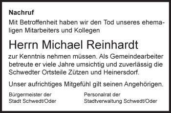 Traueranzeige von Michael Reinhardt von Märkische Oderzeitung