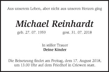 Traueranzeige von Michael Reinhardt von Märkische Oderzeitung