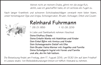 Traueranzeige von Reinhard Fuhrmann von Märkische Oderzeitung