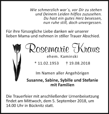 Traueranzeige von Rosemarie Kraus von Märkische Oderzeitung