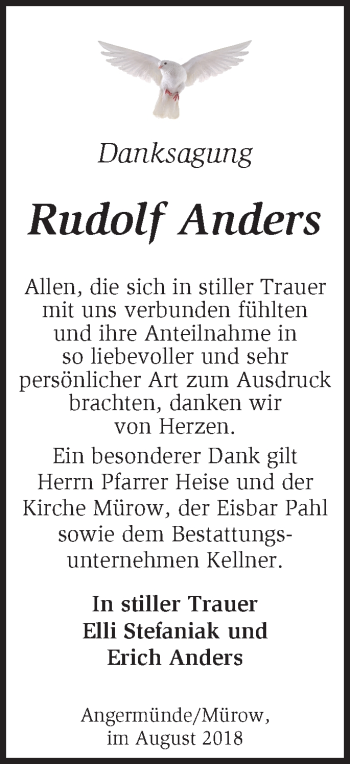 Traueranzeige von Rudolf Anders von Märkische Oderzeitung