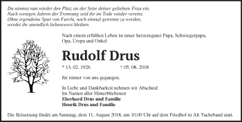 Traueranzeige von Rudolf Drus von Märkische Oderzeitung