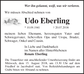 Traueranzeige von Udo Eberling von Märkische Oderzeitung