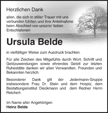 Traueranzeige von Ursula Belde von Märkische Oderzeitung