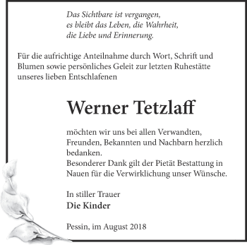 Traueranzeige von Werner Tetzlaff von Märkische Oderzeitung