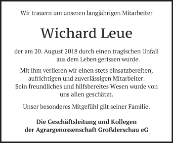 Traueranzeige von Wichard Leue von Märkische Oderzeitung