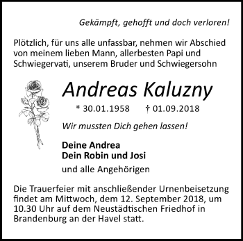 Traueranzeige von Andreas Kaluzny von Märkische Oderzeitung