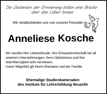 Traueranzeige von Anneliese Kosche von Märkische Oderzeitung