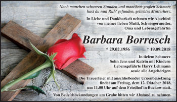 Traueranzeige von Barbara Borrasch von Märkische Oderzeitung