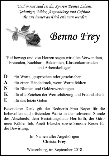 Traueranzeige von Benno Frey von Märkische Oderzeitung