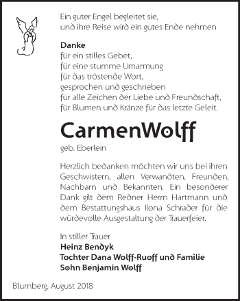 Traueranzeige von Carmen Wolff von Märkische Oderzeitung