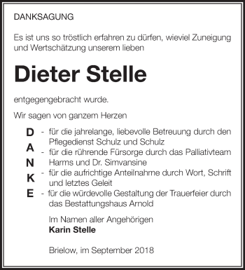 Traueranzeige von Dieter Stelle von Märkische Oderzeitung