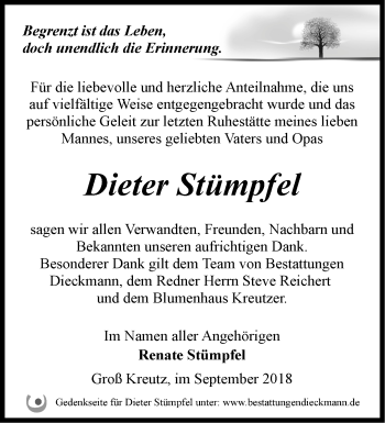 Traueranzeige von Dieter Stümpfel von Märkische Oderzeitung