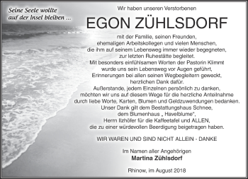 Traueranzeige von Egon Zühlsdorf von Märkische Oderzeitung