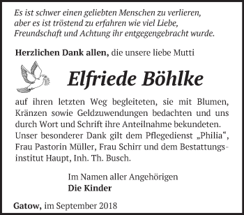 Traueranzeige von Elfriede Böhlke von Märkische Oderzeitung