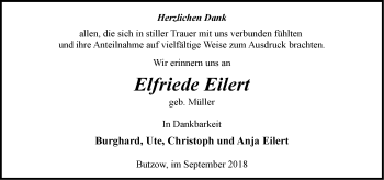 Traueranzeige von Elfriede Eilert von Märkische Oderzeitung