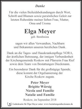 Traueranzeige von Elga Meier von Märkische Oderzeitung